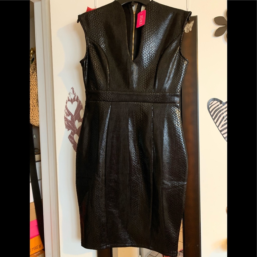 Agaci black snakeskin shealth dress